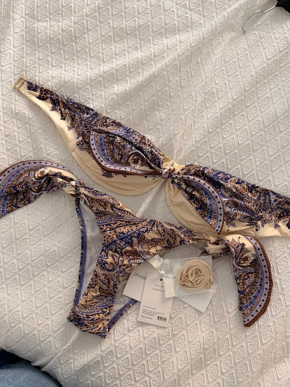 Zimmermann Paisley Bandeau Bikini in Beige and Navy